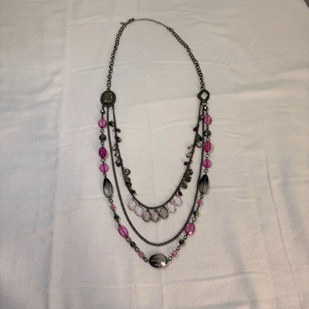 Lia Sophia Berrylicious Beaded Statement Necklace Pink Purple Silver Layered